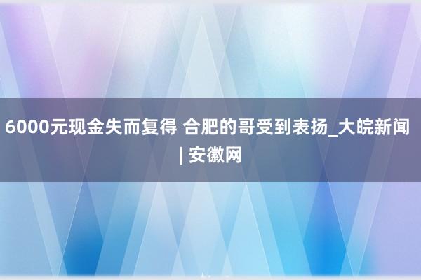 6000元现金失而复得 合肥的哥受到表扬_大皖新闻 | 安徽网