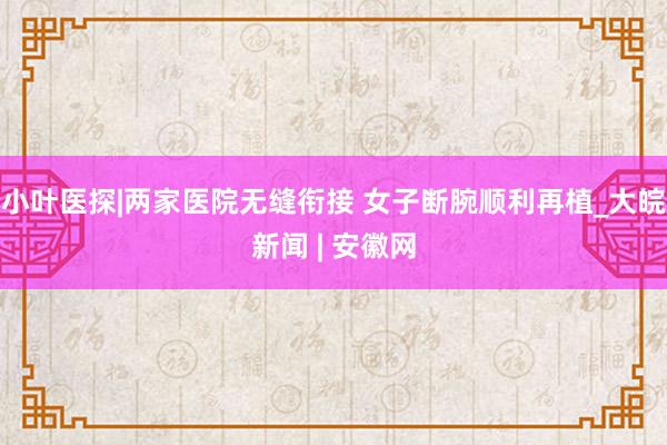 小叶医探|两家医院无缝衔接 女子断腕顺利再植_大皖新闻 | 安徽网