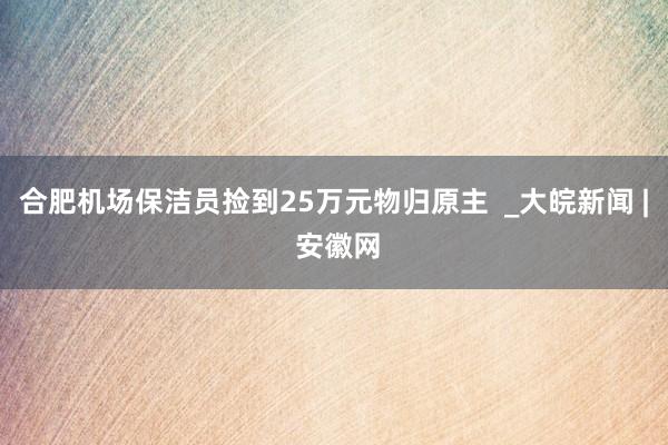 合肥机场保洁员捡到25万元物归原主  _大皖新闻 | 安徽网