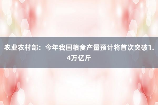 农业农村部：今年我国粮食产量预计将首次突破1.4万亿斤