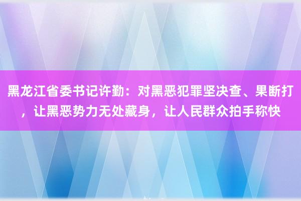 黑龙江省委书记许勤：对黑恶犯罪坚决查、果断打，让黑恶势力无处藏身，让人民群众拍手称快