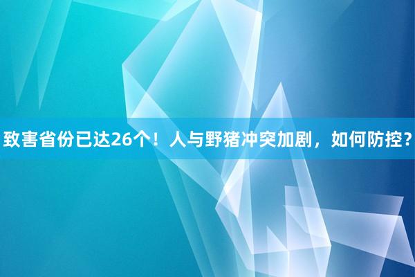 致害省份已达26个！人与野猪冲突加剧，如何防控？