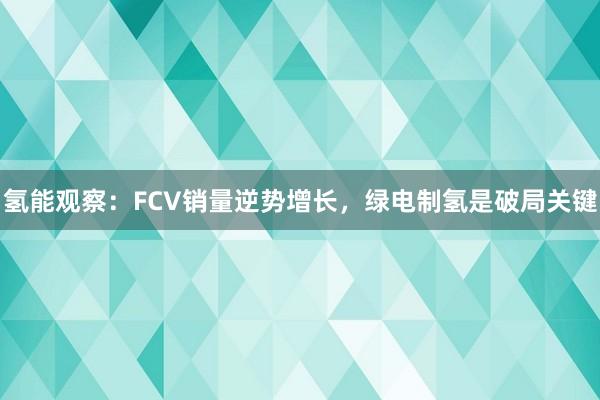 氢能观察：FCV销量逆势增长，绿电制氢是破局关键