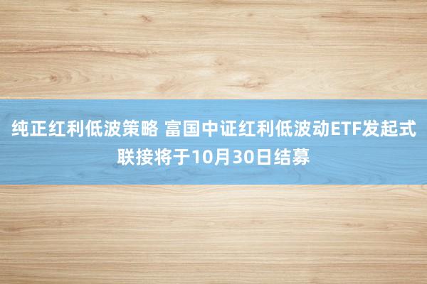 纯正红利低波策略 富国中证红利低波动ETF发起式联接将于10月30日结募