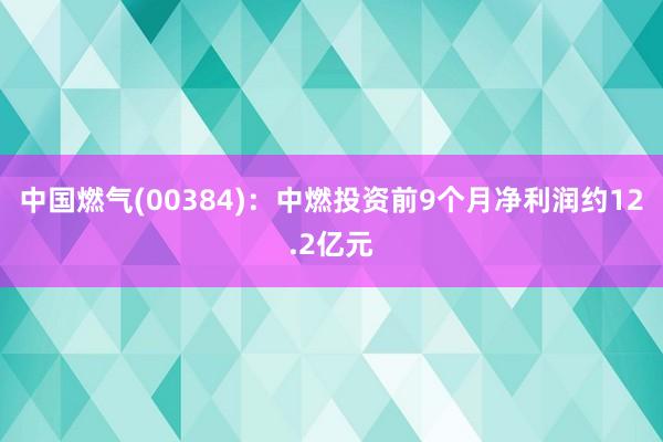 中国燃气(00384)：中燃投资前9个月净利润约12.2亿元