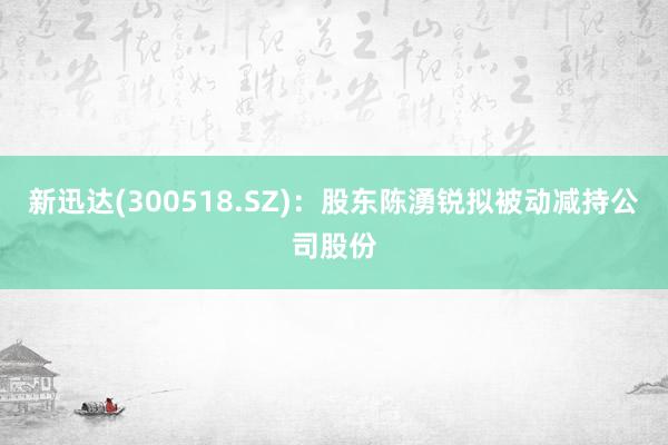 新迅达(300518.SZ)：股东陈湧锐拟被动减持公司股份