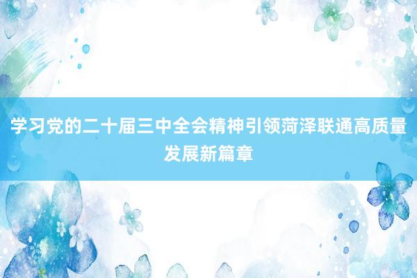 学习党的二十届三中全会精神引领菏泽联通高质量发展新篇章