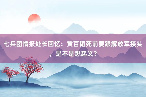 七兵团情报处长回忆：黄百韬死前要跟解放军接头，是不是想起义？