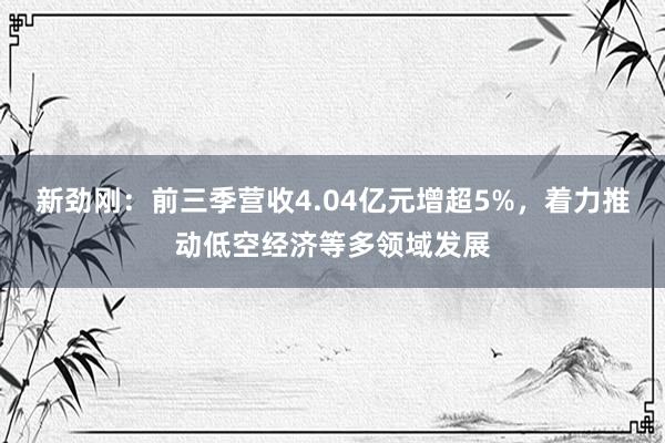 新劲刚：前三季营收4.04亿元增超5%，着力推动低空经济等多领域发展