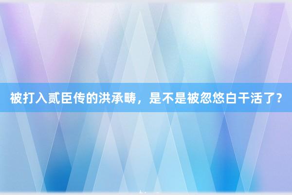 被打入贰臣传的洪承畴，是不是被忽悠白干活了？