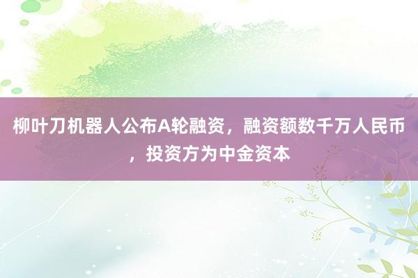 柳叶刀机器人公布A轮融资，融资额数千万人民币，投资方为中金资本