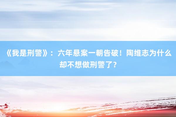 《我是刑警》：六年悬案一朝告破！陶维志为什么却不想做刑警了？